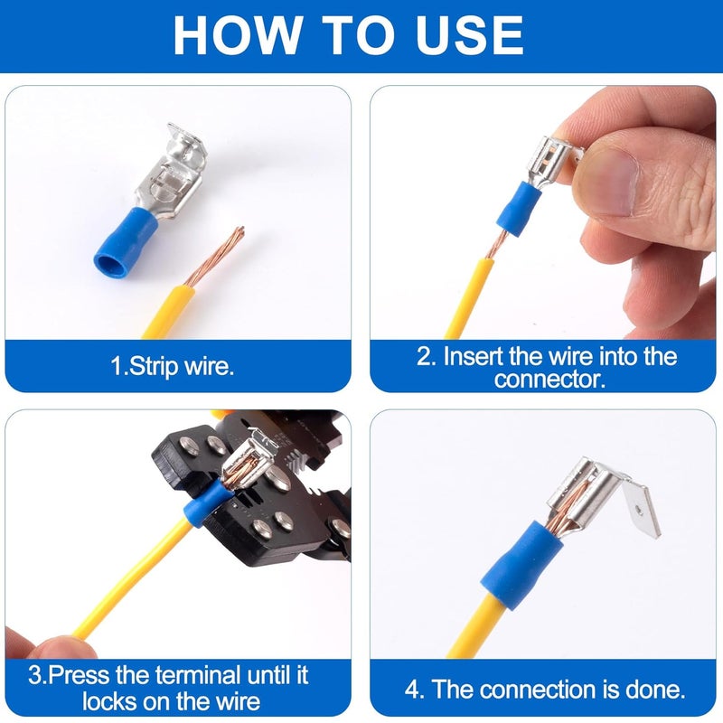 ANCIRS 20pcs Piggyback Spade Connectors, Quick Disconnect Piggyback Spade Assortment Kit, Semi-Insulated Female/Male Cable Crimp Terminals, Blue, 16-14 AWG - Image 4